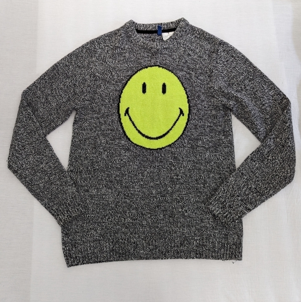 H&M smiley face wool blend gray and white sweater women's Medium